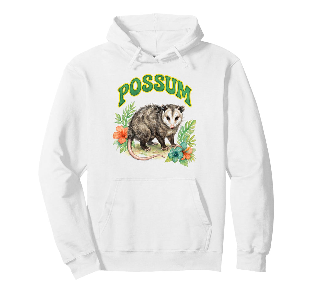 Opossum Groovy Floral Possum Watercolor Hoodie - Trendy Graphic Unisex - T-Shirt, Sweatshirt, Hoodie