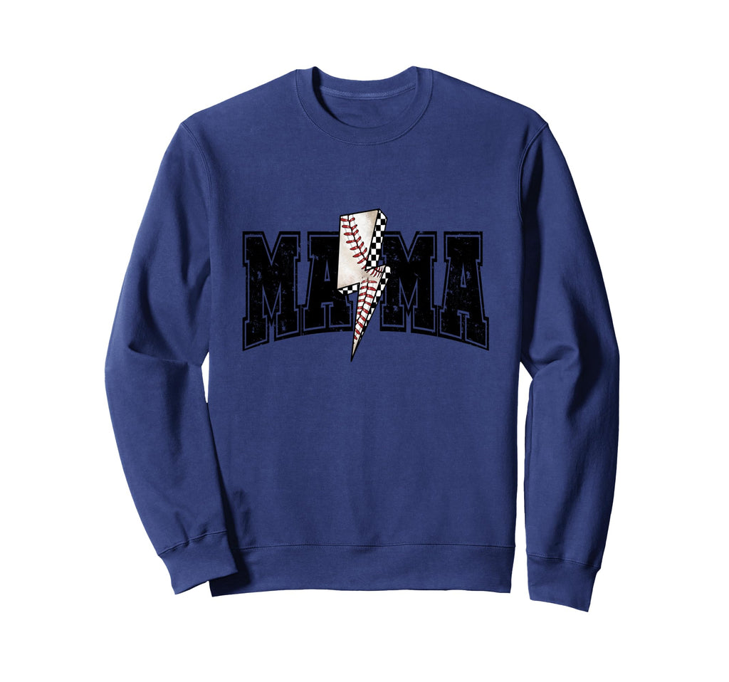 Baseball Mama Varsity Lightning Sweatshirt - Novelty Apparel for Adults - T-Shirt, Sweatshirt, Hoodie