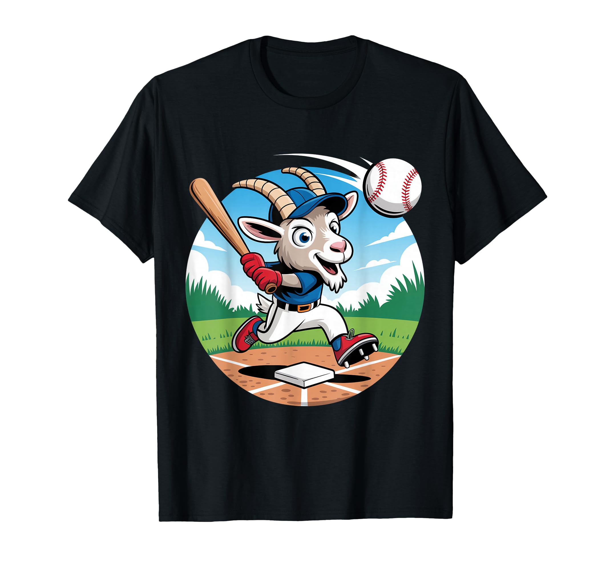 Goat Baseball Slugger Cartoon Mascot T-Shirt - Unique Graphic Unisex - T-Shirt, Sweatshirt, Hoodie