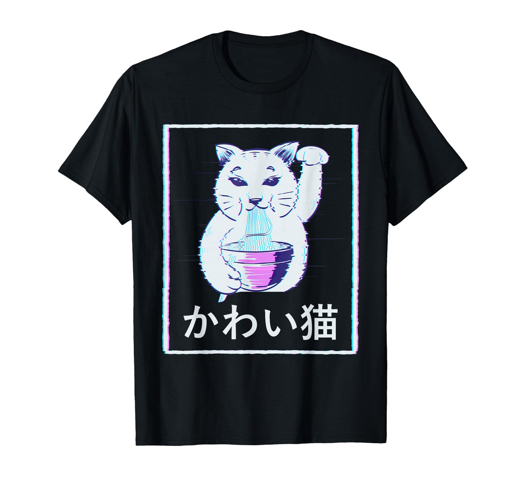 Maneki Neko Cat Ramen Noodles Vaporwave T-Shirt - Graphic Print for Adults - T-Shirt, Sweatshirt, Hoodie