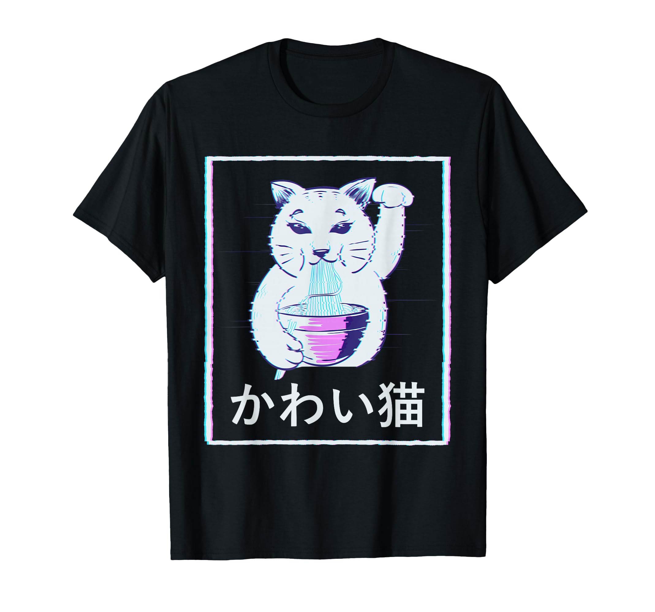 Maneki Neko Cat Ramen Noodles Vaporwave T-Shirt - Graphic Print for Adults - T-Shirt, Sweatshirt, Hoodie