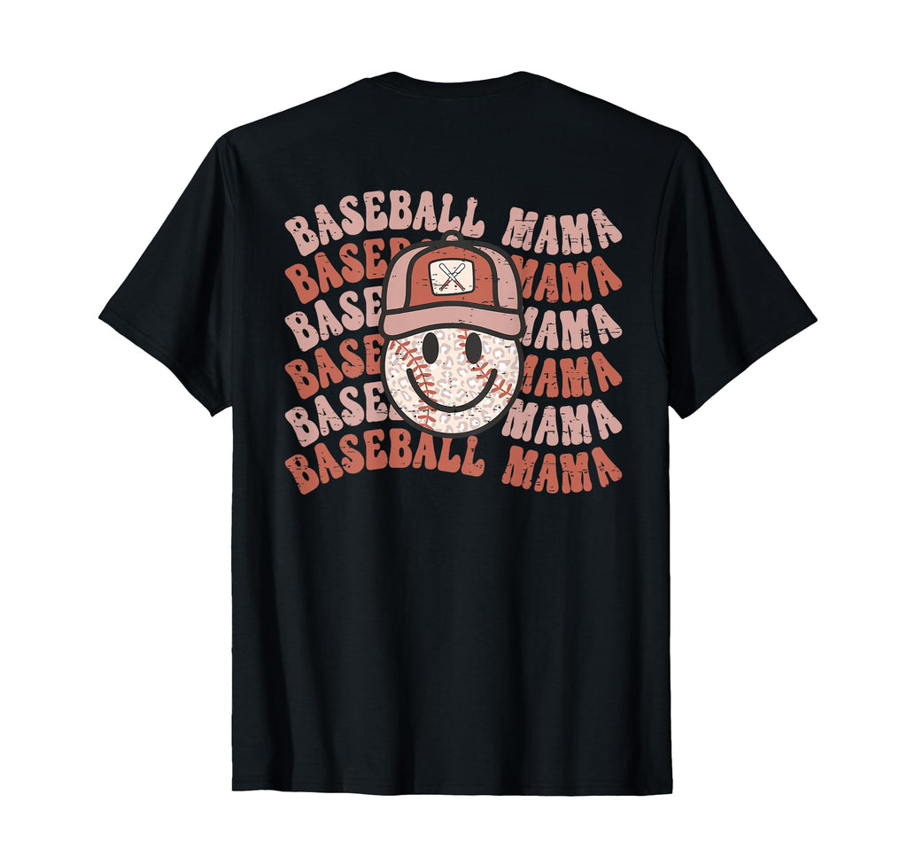 Baseball Mama Leopard Happy Face T-Shirt - Minimalist Print Unisex - T-Shirt, Sweatshirt, Hoodie