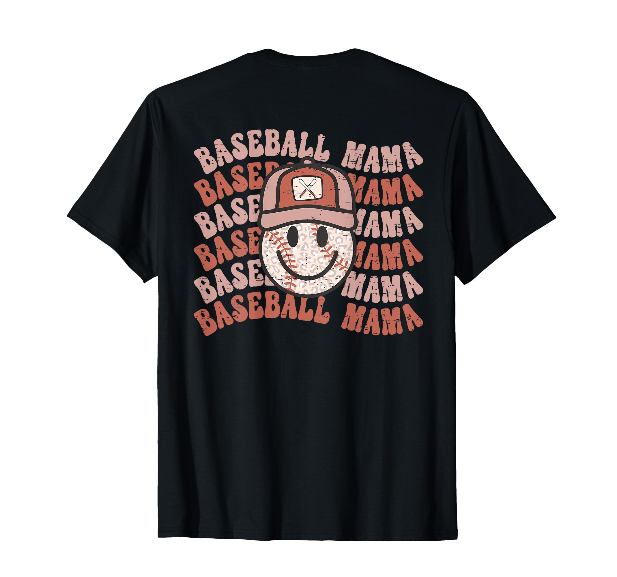 Baseball Mama Leopard Happy Face T-Shirt - Minimalist Print Unisex - T-Shirt, Sweatshirt, Hoodie