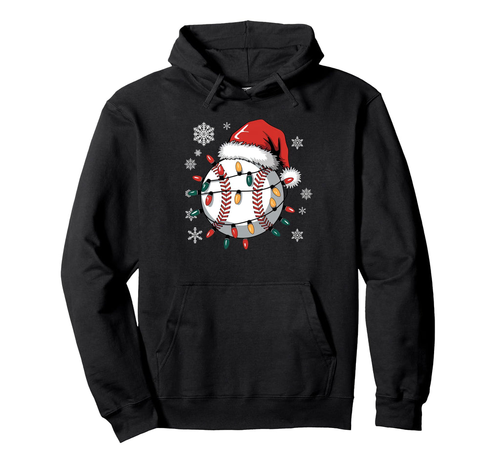 Baseball Ball Santa Hat Light Merry Hoodie - Trendy Graphic for Adults - T-Shirt, Sweatshirt, Hoodie