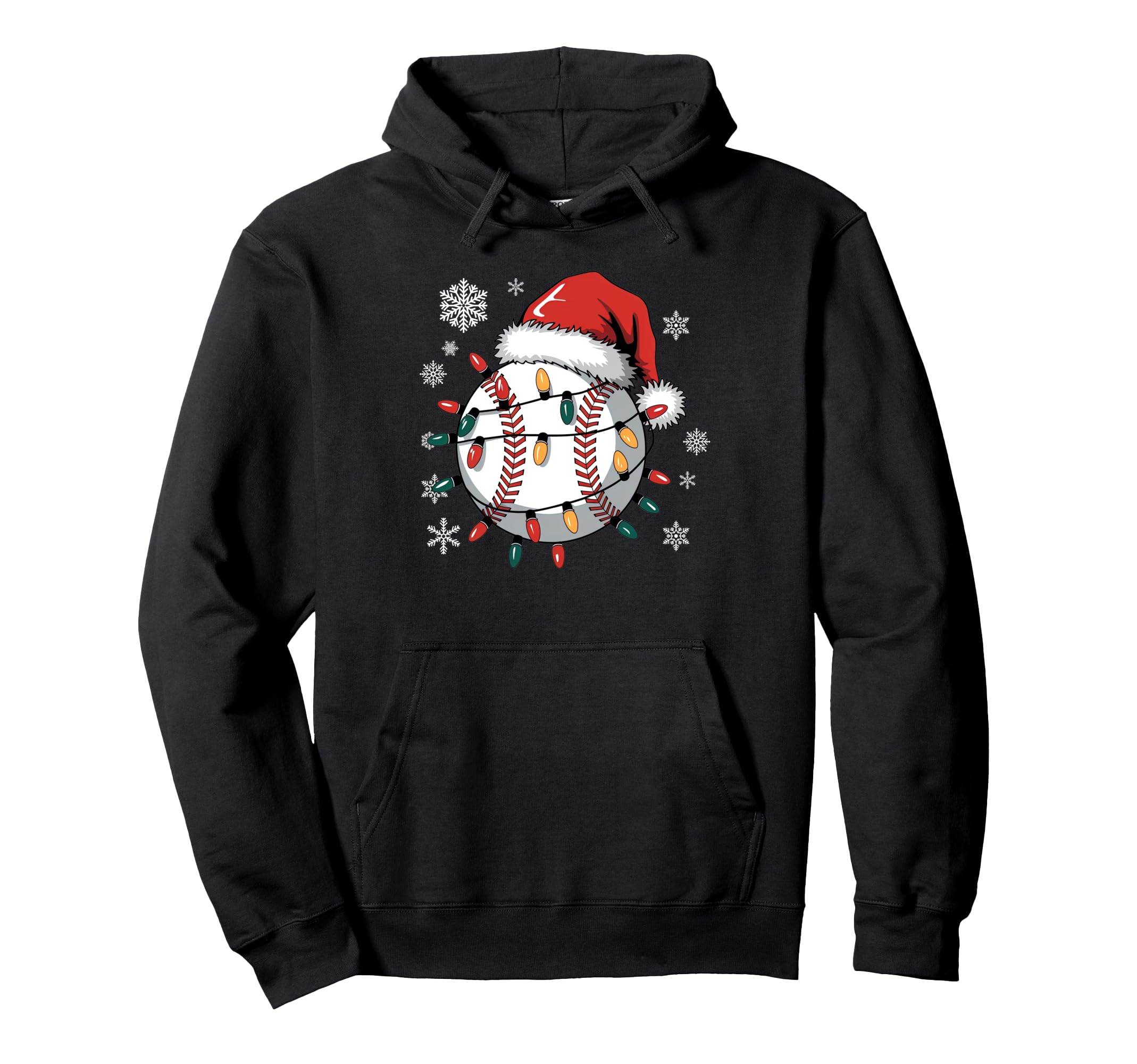 Baseball Ball Santa Hat Light Merry Hoodie - Trendy Graphic for Adults - T-Shirt, Sweatshirt, Hoodie