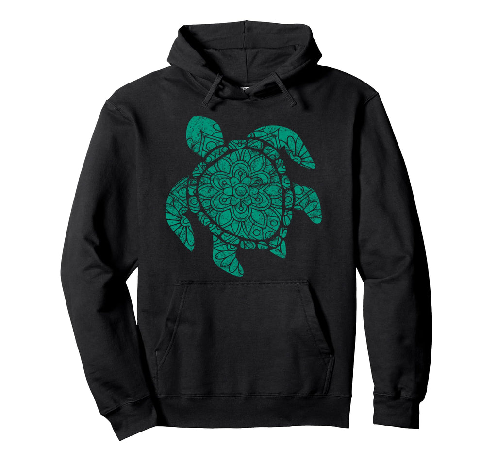 Sea Turtle Mandala Distressed Teal Hoodie - Custom Art Print for Adults - T-Shirt, Sweatshirt, Hoodie