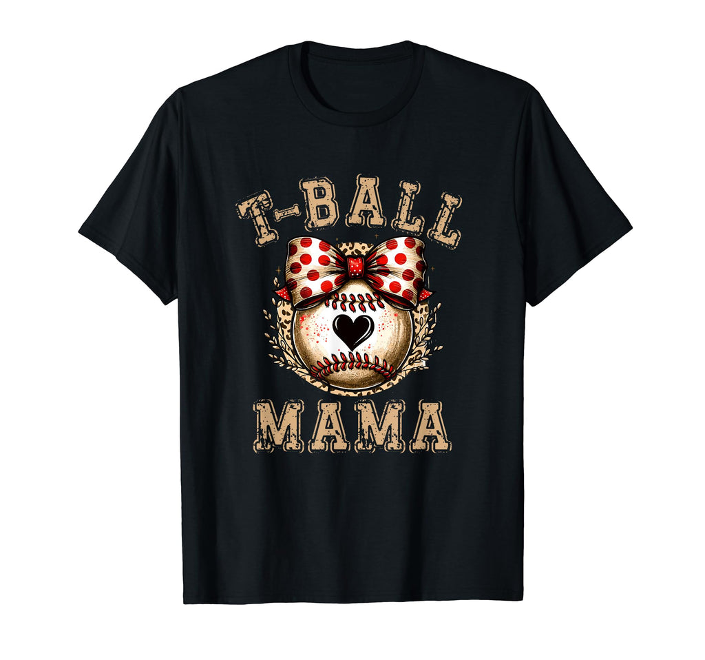 T Ball Mama Ball Bow Baseball Teen T-Shirt - Unique Graphic for Adults - T-Shirt, Sweatshirt, Hoodie