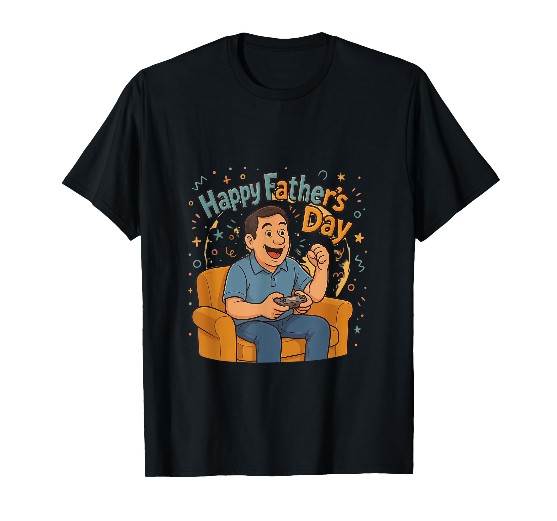 Happy Fathers Day Gamer Dad Cartoon T-Shirt - Graphic Print for Adults - T-Shirt, Sweatshirt, Hoodie