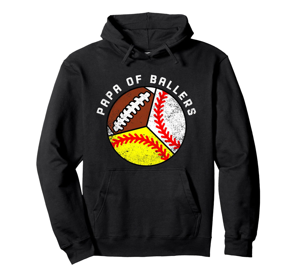 Papa Ballers Funny Baseball Softball Hoodie - Graphic Print Men Women - T-Shirt, Sweatshirt, Hoodie