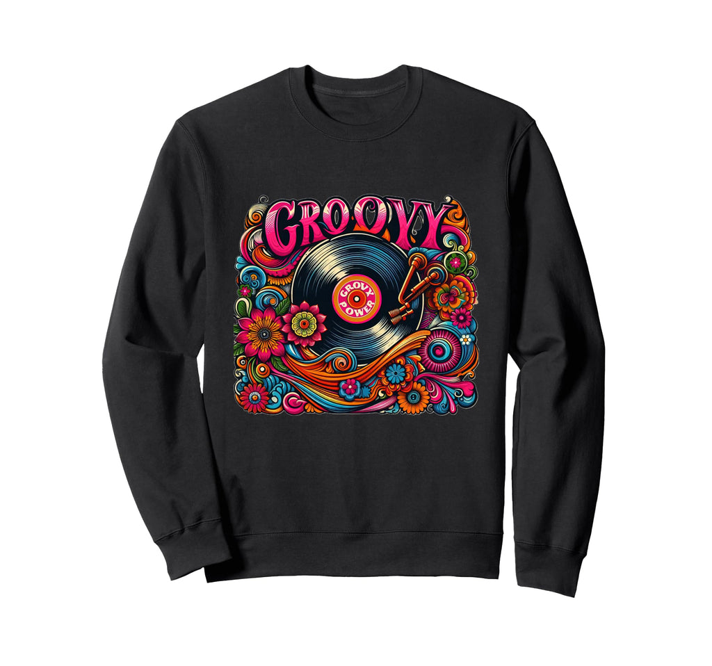 Groovy Vinyl Record 70S Flower Art Sweatshirt - Graphic Print for Adults - T-Shirt, Sweatshirt, Hoodie