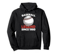 Born 1980 Baseballer Player Sport Hoodie - Minimalist Print for Adults - T-Shirt, Sweatshirt, Hoodie