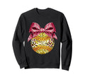 Coquette Bow Disco Ball Softball Player Sweatshirt - Graphic Print Unisex - T-Shirt, Sweatshirt, Hoodie