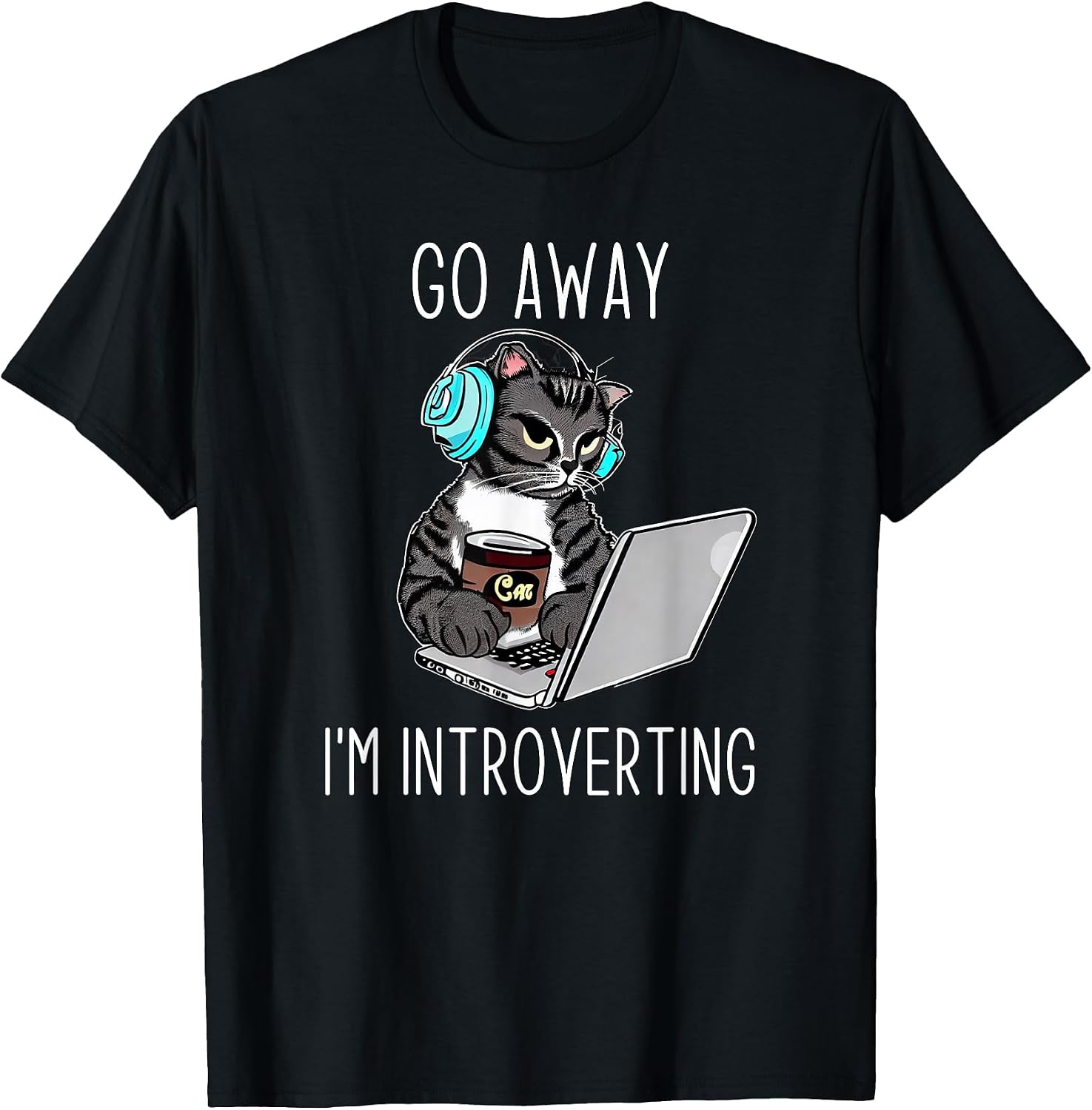 Introvert Gift Cat Owner Laptop Coffee - Adult & Kids T-Shirts, Sweatshirts & Hoodies apparel design preview 1