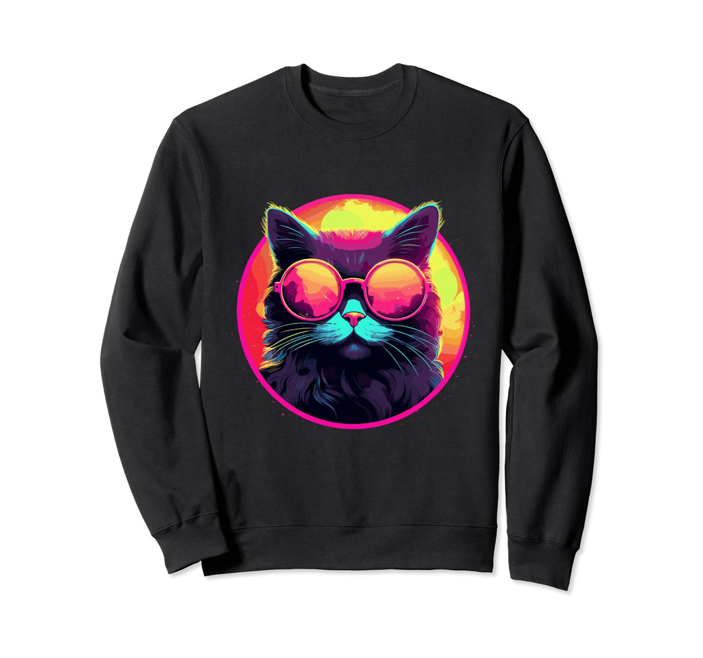 Cat Finds 80S And Loves Neon Colours Sweatshirt - Graphic Print Men Women - T-Shirt, Sweatshirt, Hoodie