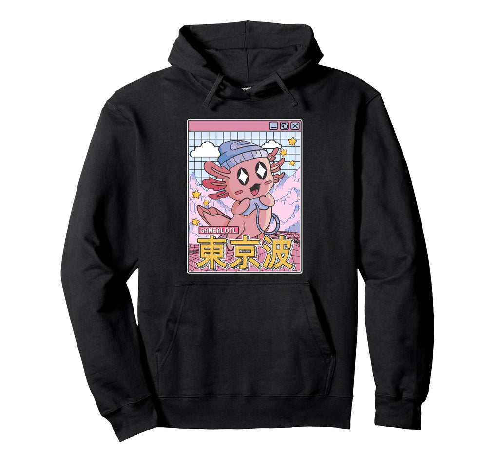 Happy Axolotl Gaming Vaporwave Aesthetic Hoodie - Graphic Print for Adults - T-Shirt, Sweatshirt, Hoodie