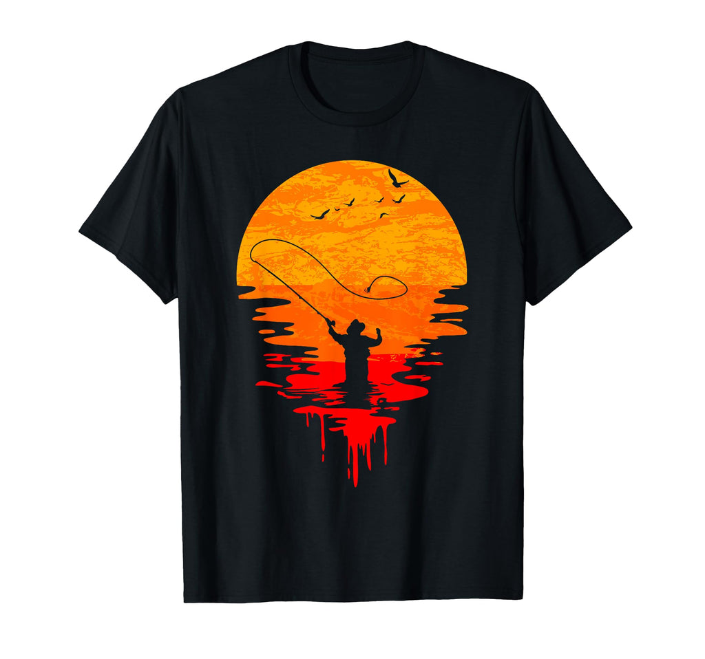 Fly Fishing Sunset Distressed T-Shirt - Novelty Apparel for Adults - T-Shirt, Sweatshirt, Hoodie