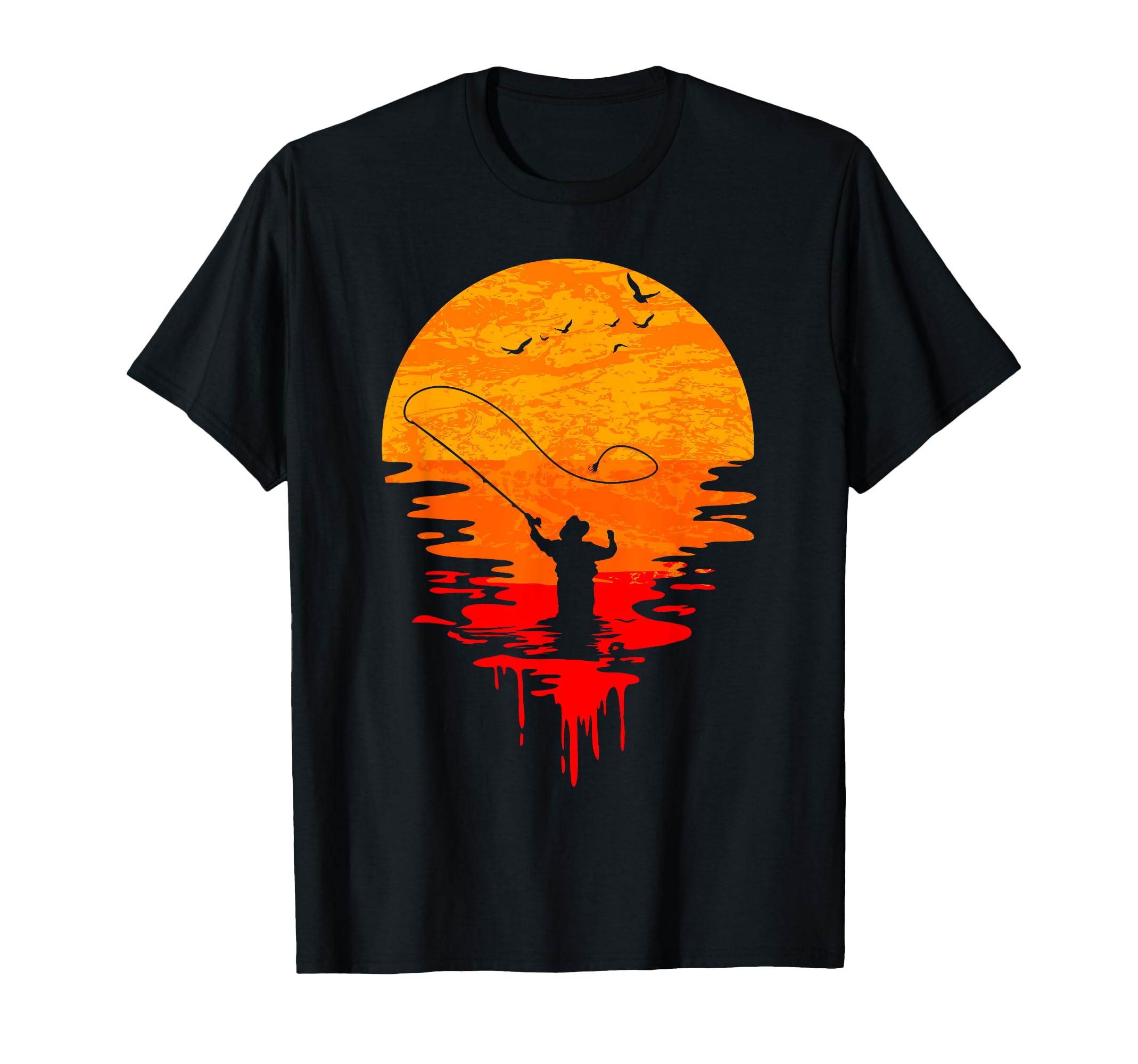 Fly Fishing Sunset Distressed T-Shirt - Novelty Apparel for Adults - T-Shirt, Sweatshirt, Hoodie
