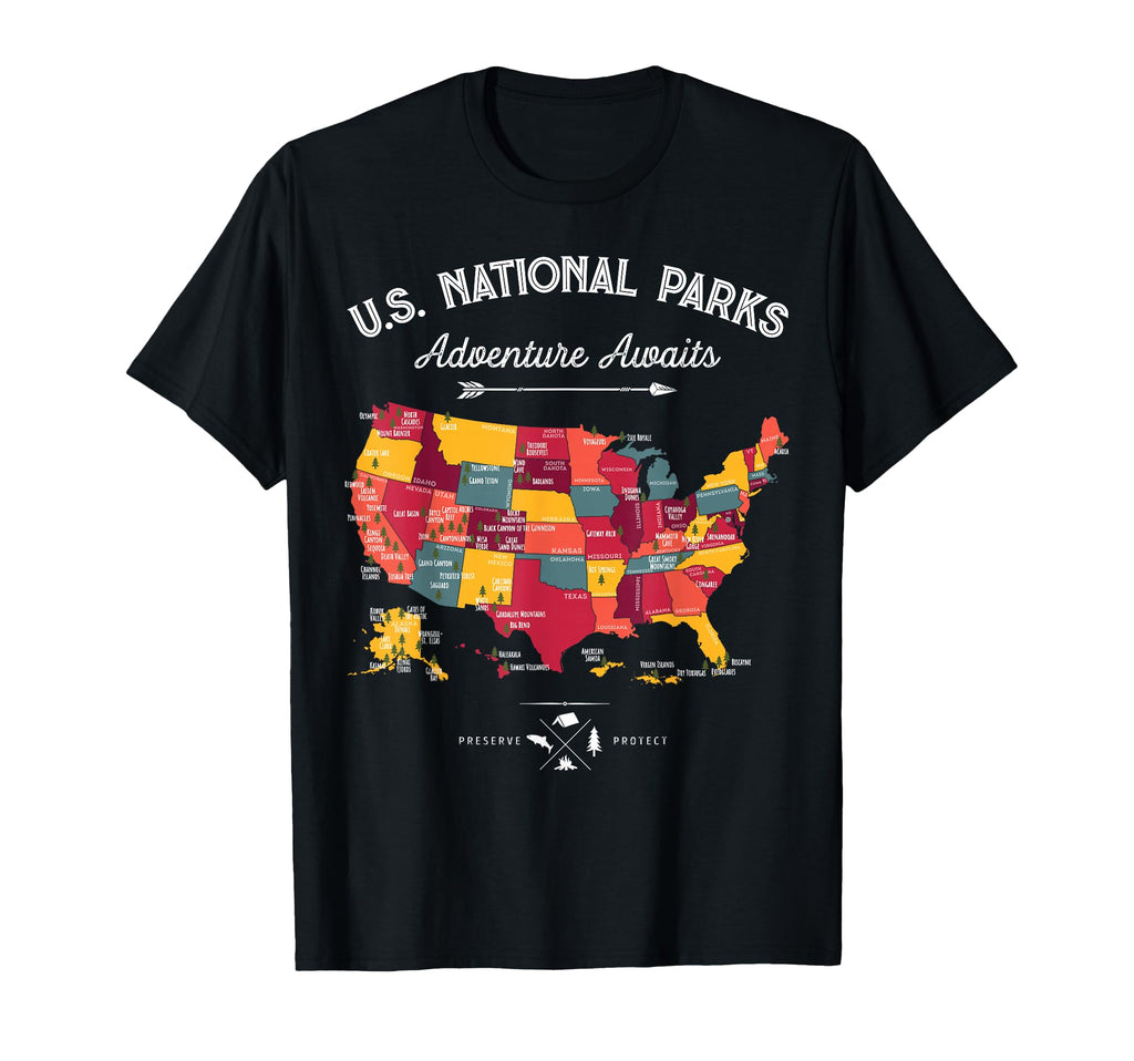 63 National Parks Map Us Park Camping T-Shirt - Trendy Graphic for Adults - T-Shirt, Sweatshirt, Hoodie