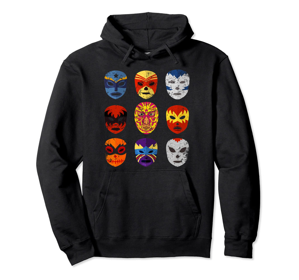 Lucha Wrestling Masks Distressed Pro Hoodie - Streetwear Style for Adults - T-Shirt, Sweatshirt, Hoodie