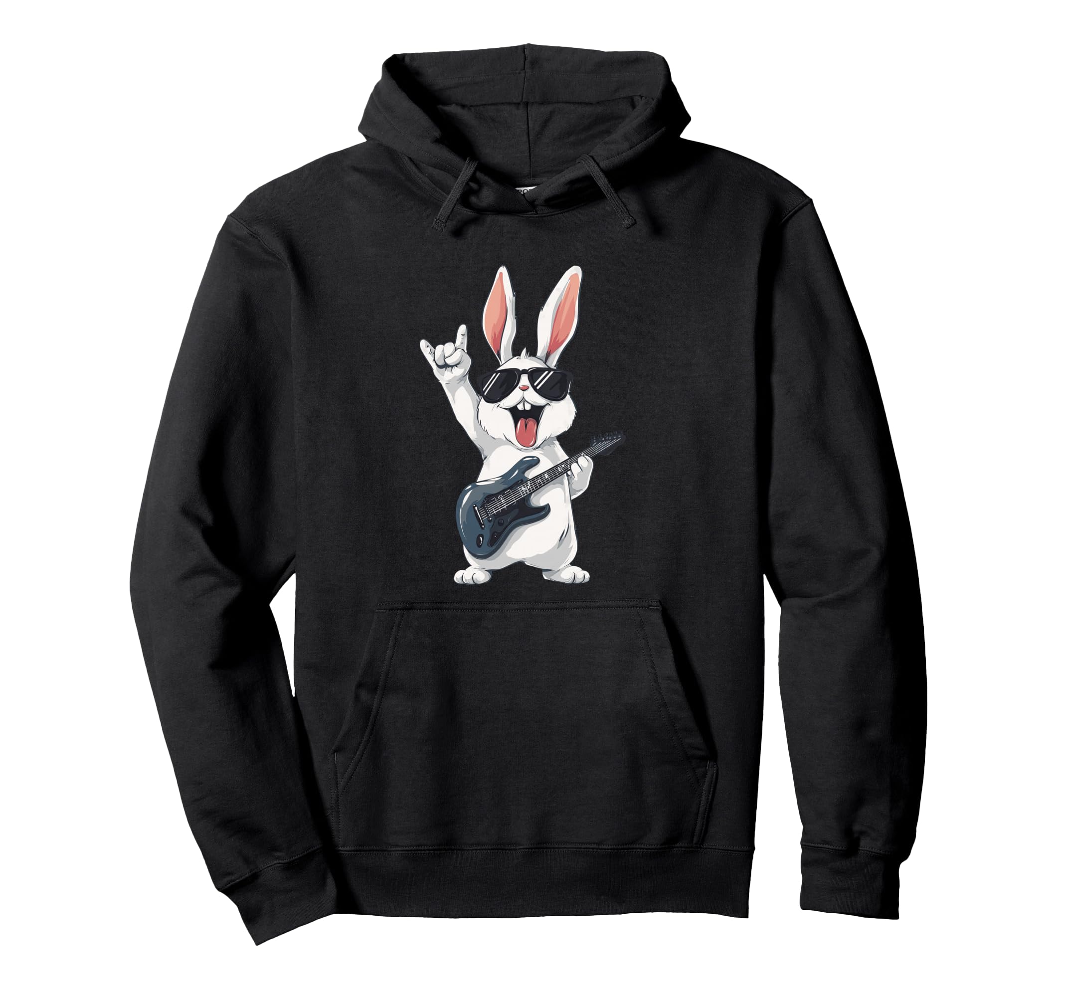 Rabbit Playing Guitar Funny Rock And Roll Hoodie - Minimalist Print Unisex - T-Shirt, Sweatshirt, Hoodie