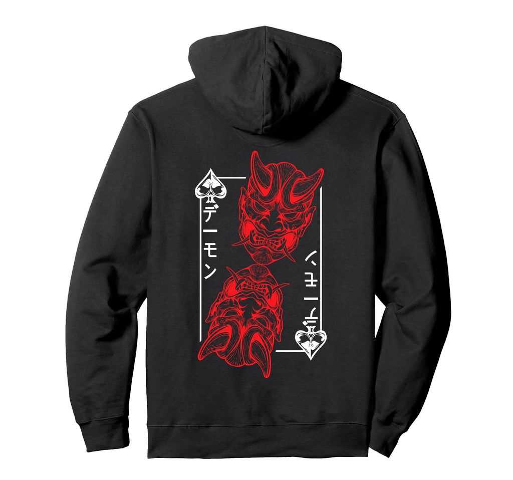 Backprint Japanese Oni Mask Demon Mask Hoodie - Graphic Print Men Women - T-Shirt, Sweatshirt, Hoodie