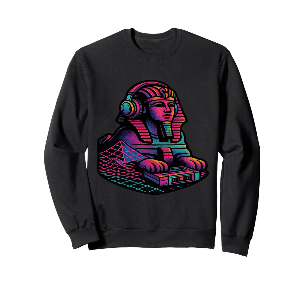 Vaporwave Sphinx Headphones Sweatshirt - Casual Everyday Wear for Adults - T-Shirt, Sweatshirt, Hoodie