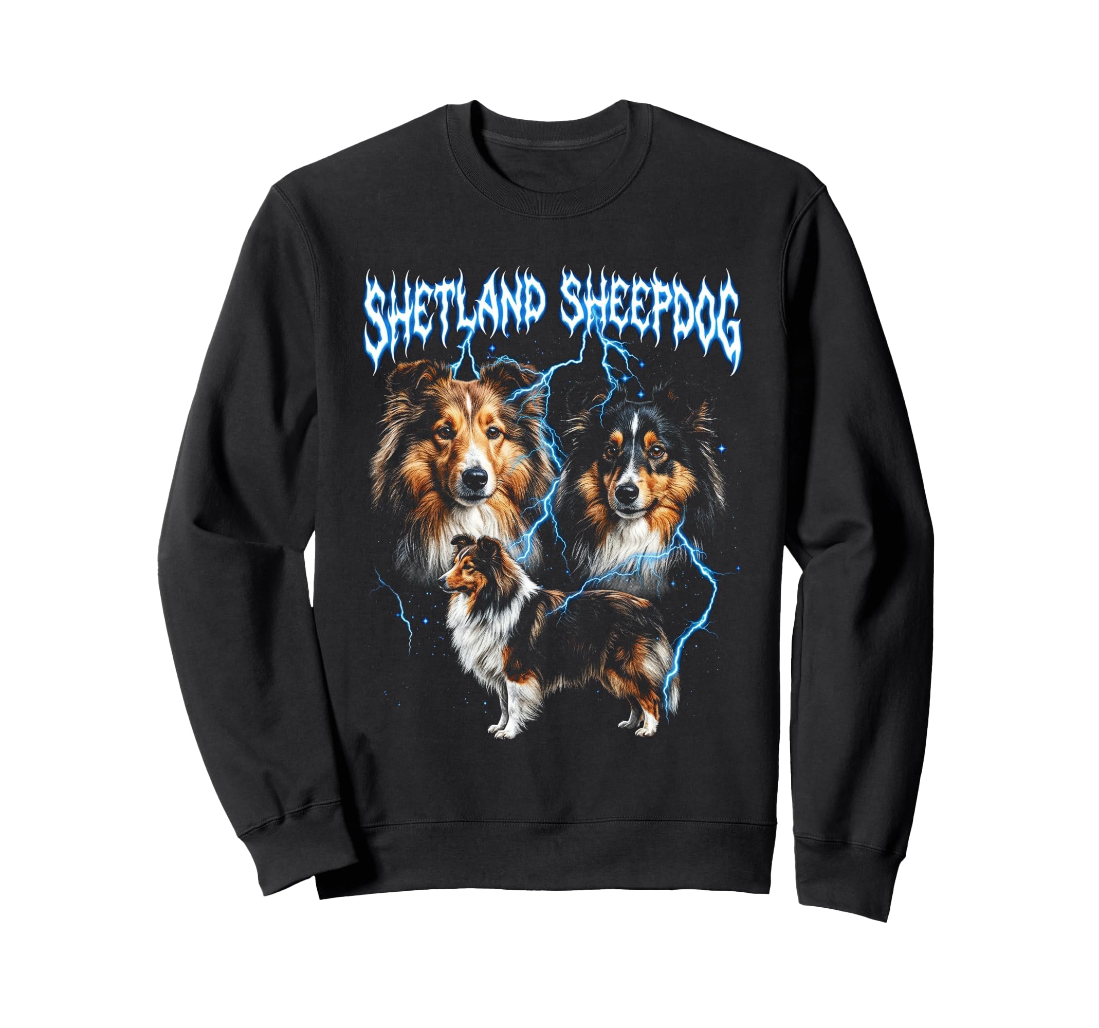 Shetland Sheepdog 90S Heavy Metal Sweatshirt - Fun Novelty Design Unisex - T-Shirt, Sweatshirt, Hoodie