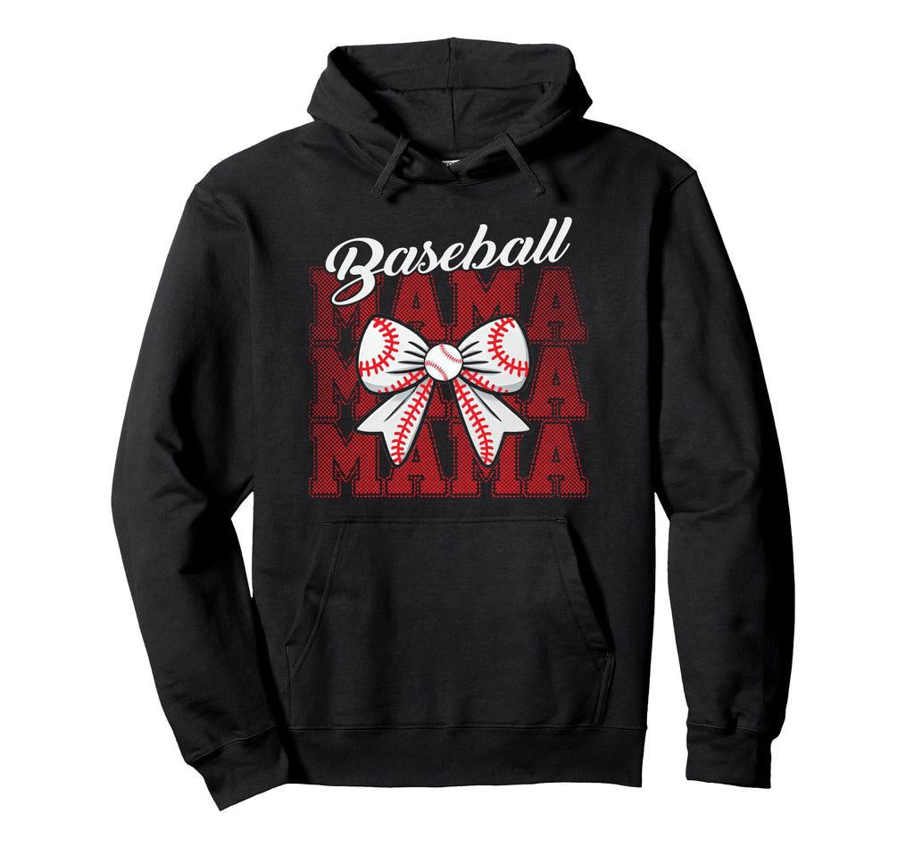 Baseball Mama Bow Mothers Ball Playing Son Hoodie - Unique Graphic Unisex - T-Shirt, Sweatshirt, Hoodie