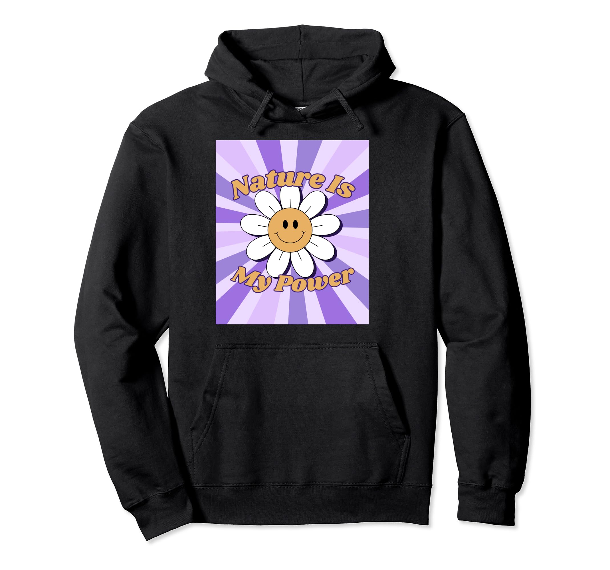 Nature Is My Power Groovy Smiling Daisy Hoodie - Unique Graphic for Adults - T-Shirt, Sweatshirt, Hoodie