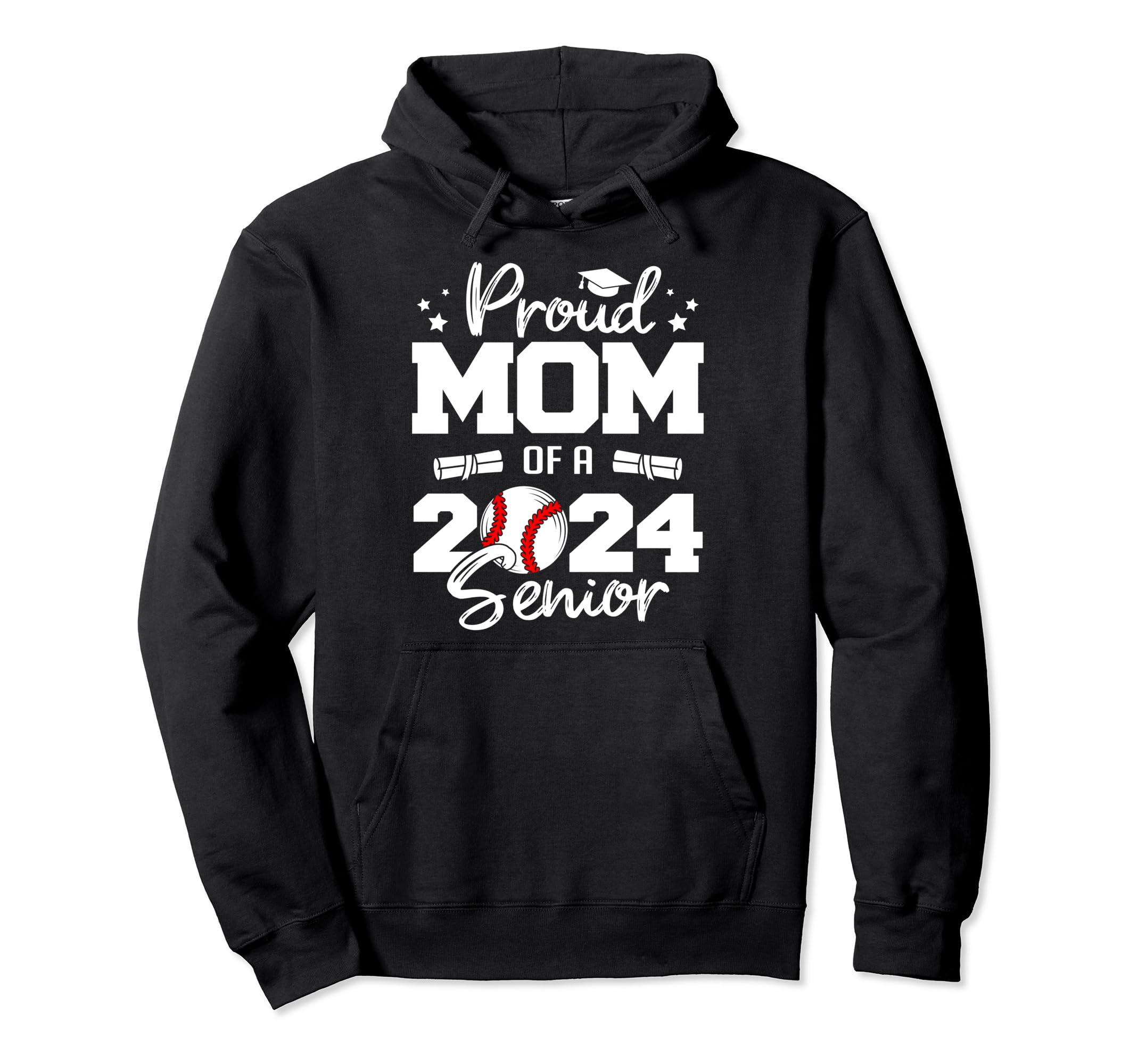 Proud Mom 2024 Senior Funny Baseball Mom Hoodie - Unique Graphic Men Women - T-Shirt, Sweatshirt, Hoodie