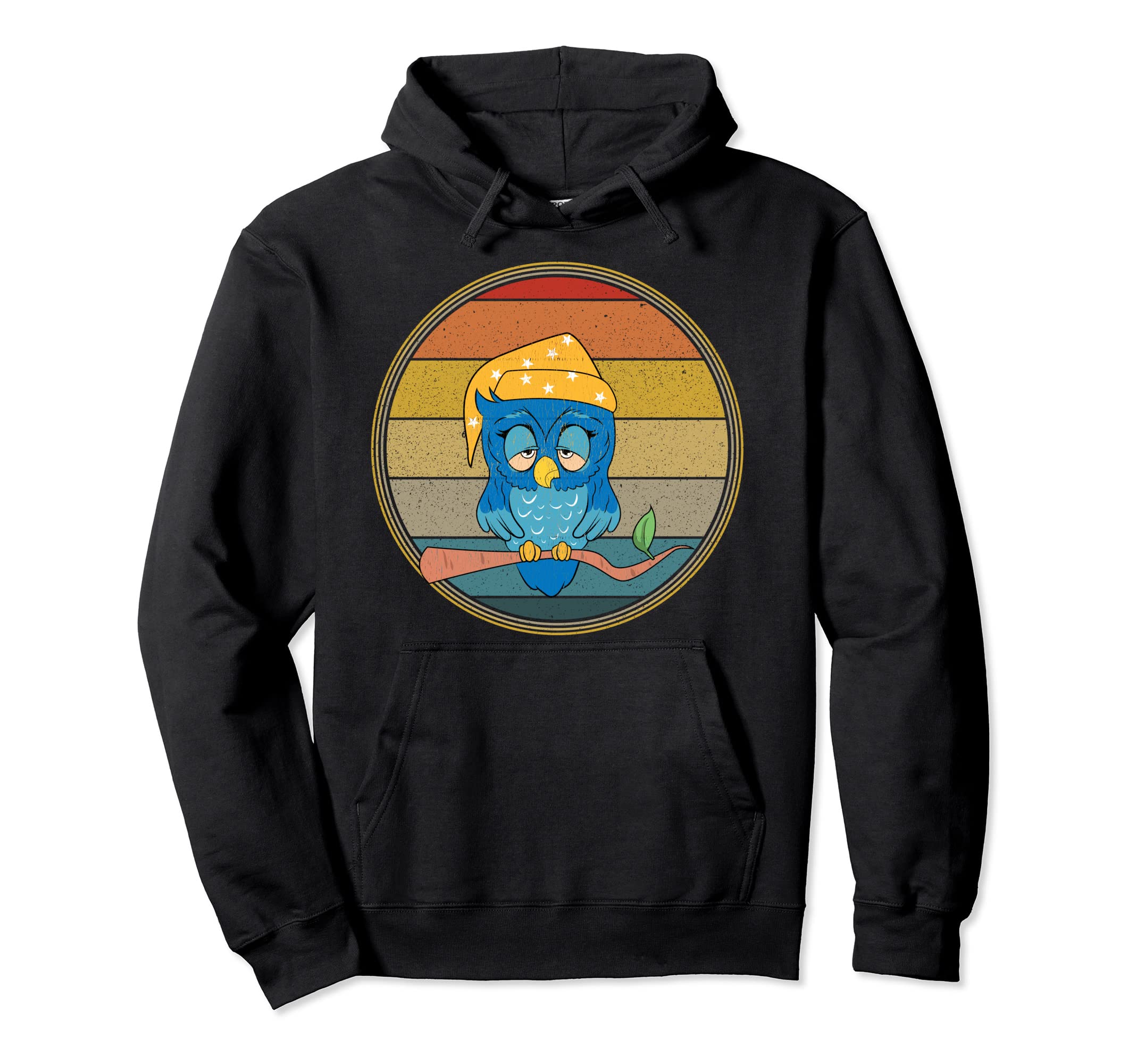 Tired Owl Distressed Hoodie - Graphic Print for Adults - T-Shirt, Sweatshirt, Hoodie