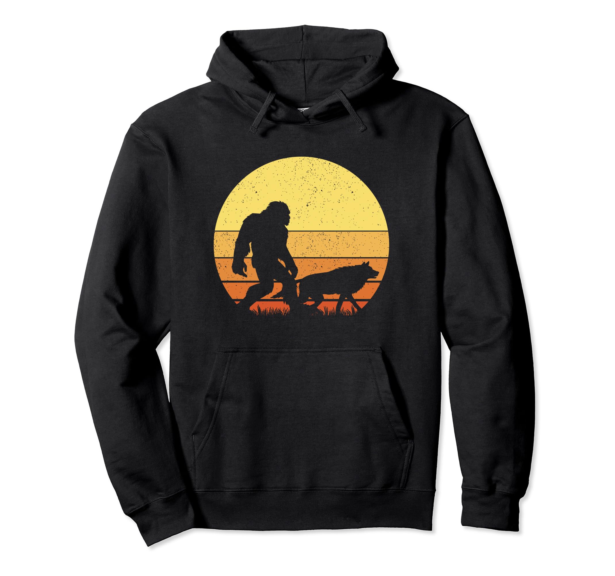 Bigfoot Silhouette And Wolf Sunset Hoodie - Aesthetic Graphic Unisex - T-Shirt, Sweatshirt, Hoodie