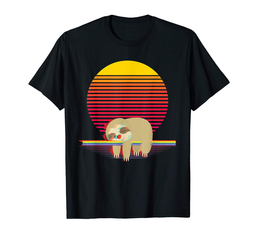 Lazy Sloth 80S Tv Glitch Sunset T-Shirt - Streetwear Style for Adults - T-Shirt, Sweatshirt, Hoodie