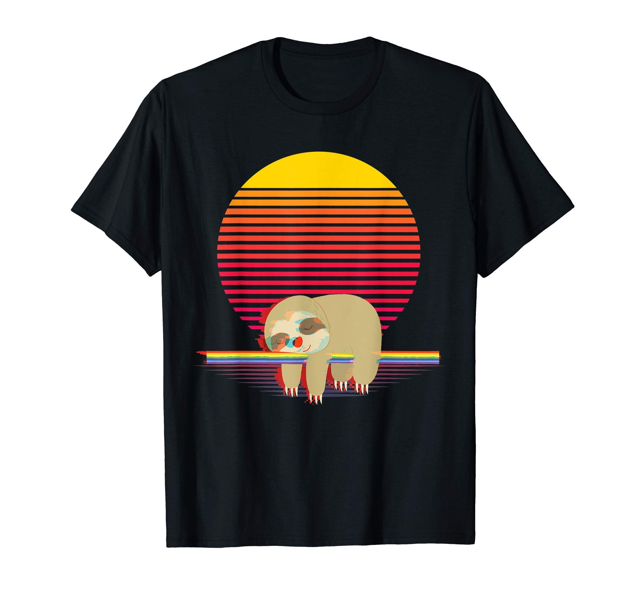 Lazy Sloth 80S Tv Glitch Sunset T-Shirt - Streetwear Style for Adults - T-Shirt, Sweatshirt, Hoodie