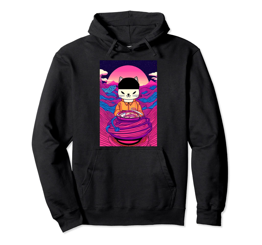 Kawaii Funny Cat Japanese Great Ramen Hoodie - Graphic Print Men Women - T-Shirt, Sweatshirt, Hoodie