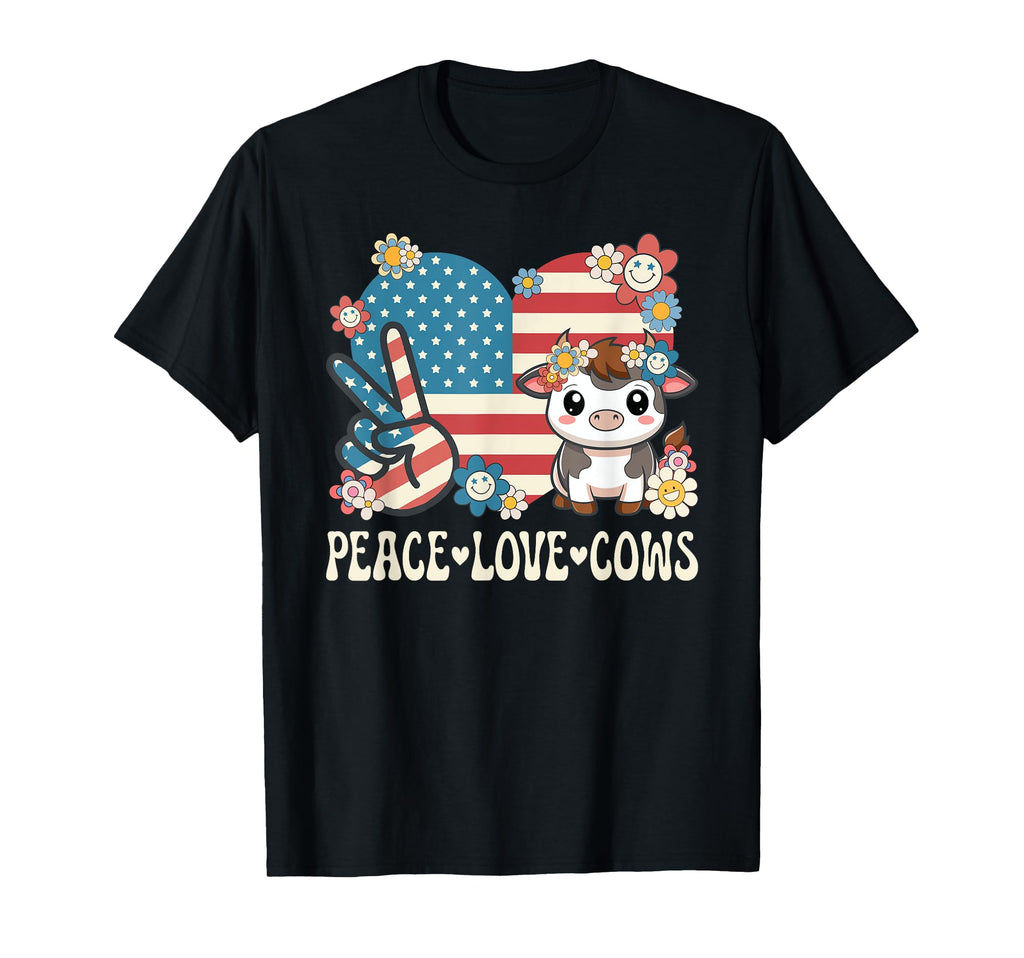 Peace Love Cows American Flag T-Shirt - Fun Novelty Design Unisex - T-Shirt, Sweatshirt, Hoodie