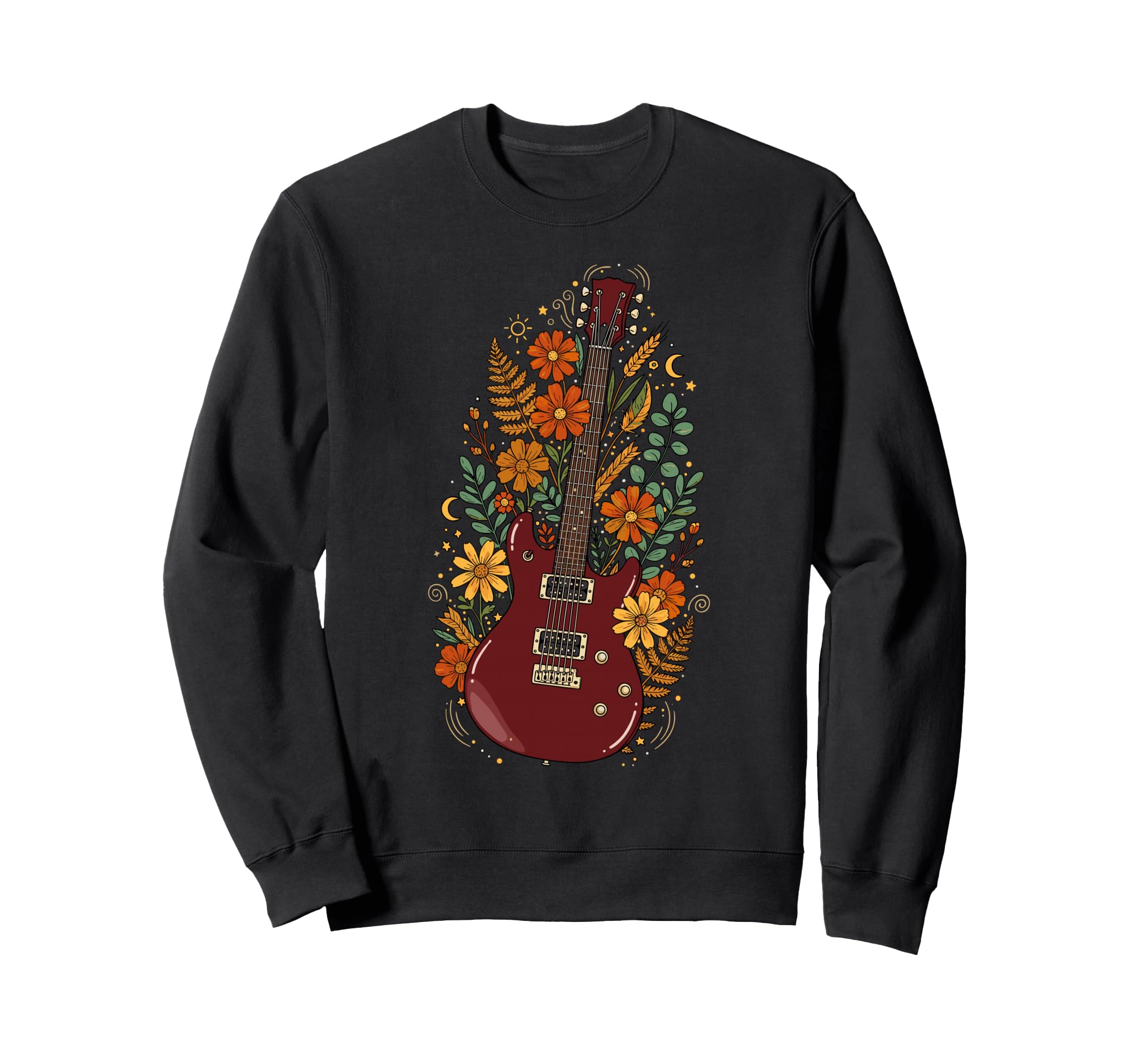Boho Floral Electric Guitar Sweatshirt - Casual Everyday Wear Men Women - T-Shirt, Sweatshirt, Hoodie