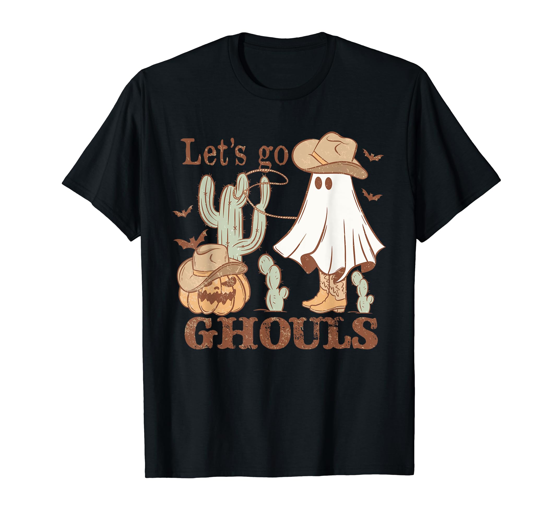 Let S Go Ghoul Ghost Cowboy Hat Lasso Rodeo T-Shirt - Graphic Print Unisex - T-Shirt, Sweatshirt, Hoodie