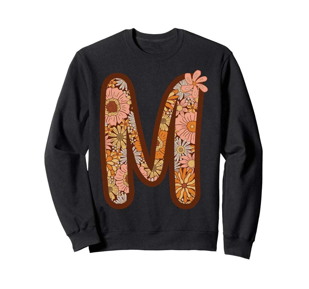 Letter M Initial Floral Monogram Boho Sweatshirt - Trendy Graphic Unisex - T-Shirt, Sweatshirt, Hoodie