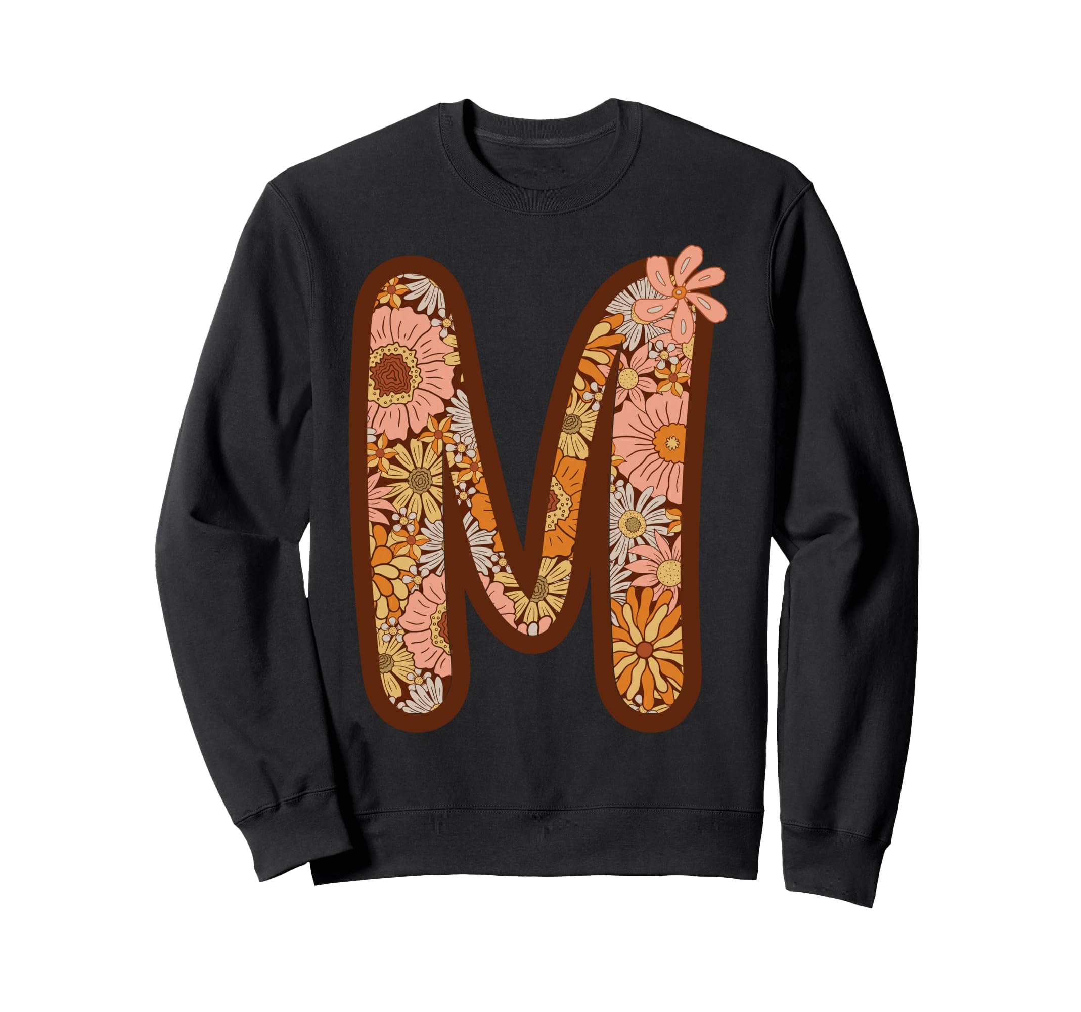 Letter M Initial Floral Monogram Boho Sweatshirt - Trendy Graphic Unisex - T-Shirt, Sweatshirt, Hoodie