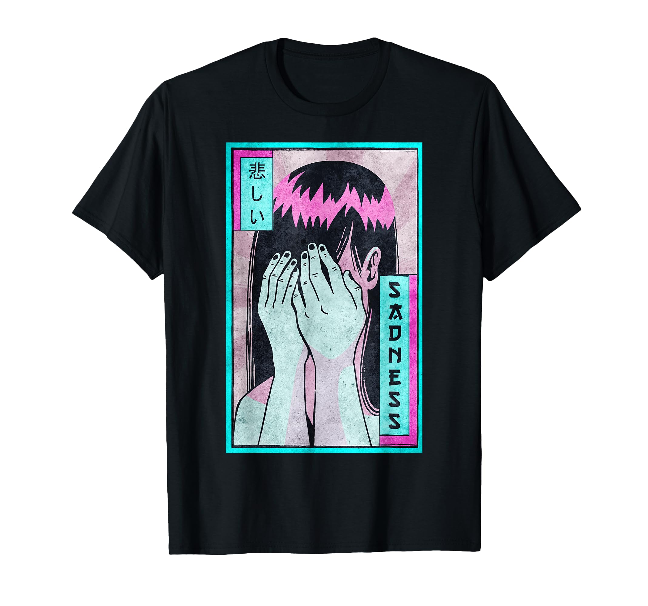 Sad Anime Japanese Vaporwave Aesthetic T-Shirt - Graphic Print Unisex - T-Shirt, Sweatshirt, Hoodie