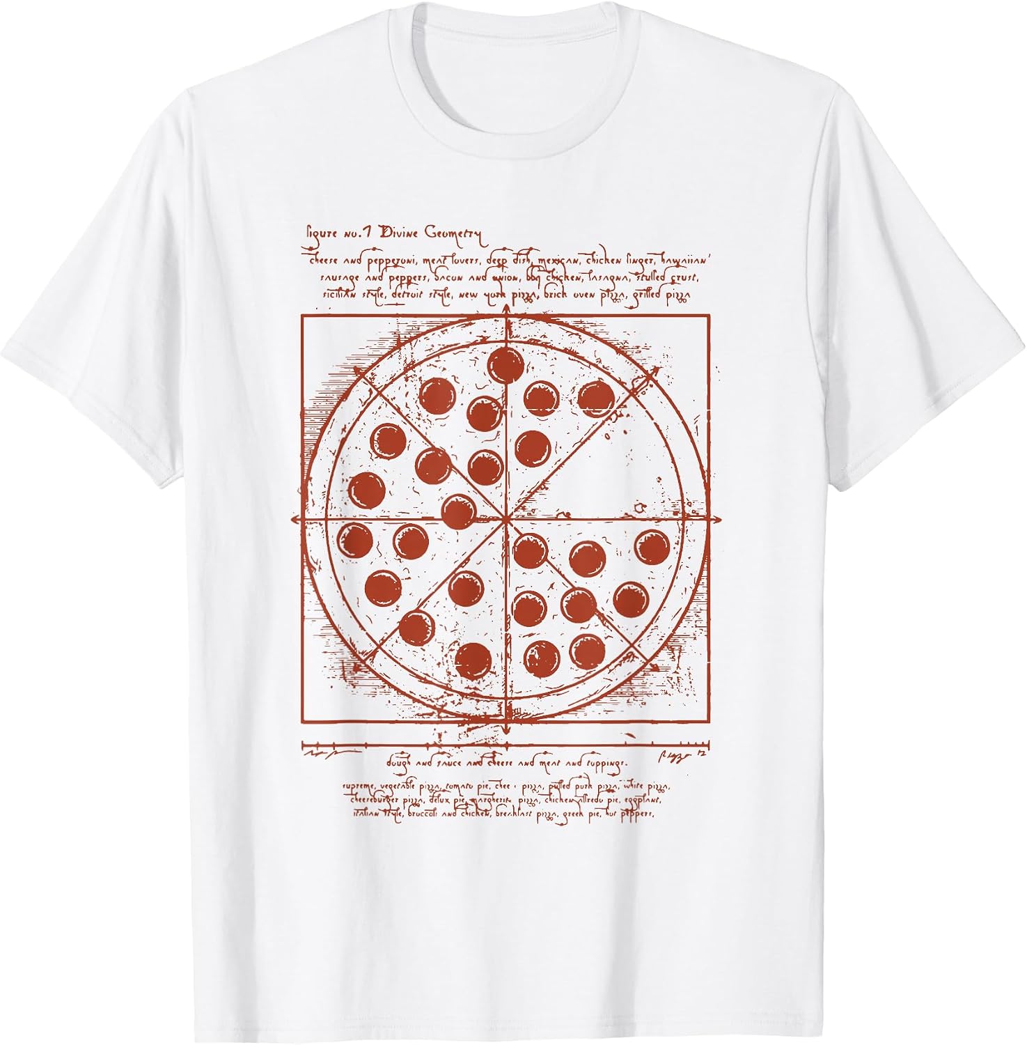 Geometrical Da Vinci Vitruvian Pizza Gift. - Adult & Kids T-Shirts, Sweatshirts & Hoodies apparel design preview 1