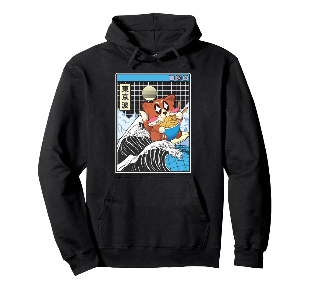 Fox Surfing Kanagawa Wave Kawaii Hoodie - Trendy Graphic Men Women - T-Shirt, Sweatshirt, Hoodie