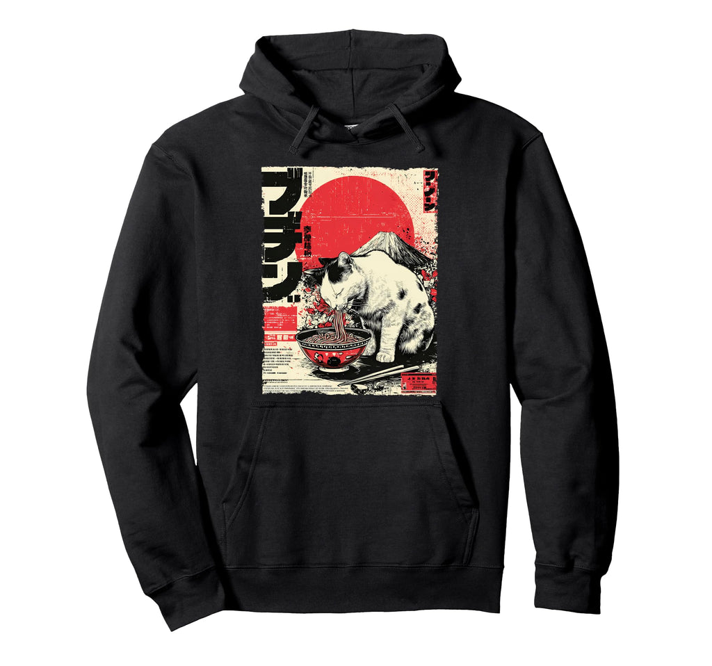 Cat Ramen Aesthetic Japanese Ukiyo E Hoodie - Aesthetic Graphic for Adults - T-Shirt, Sweatshirt, Hoodie
