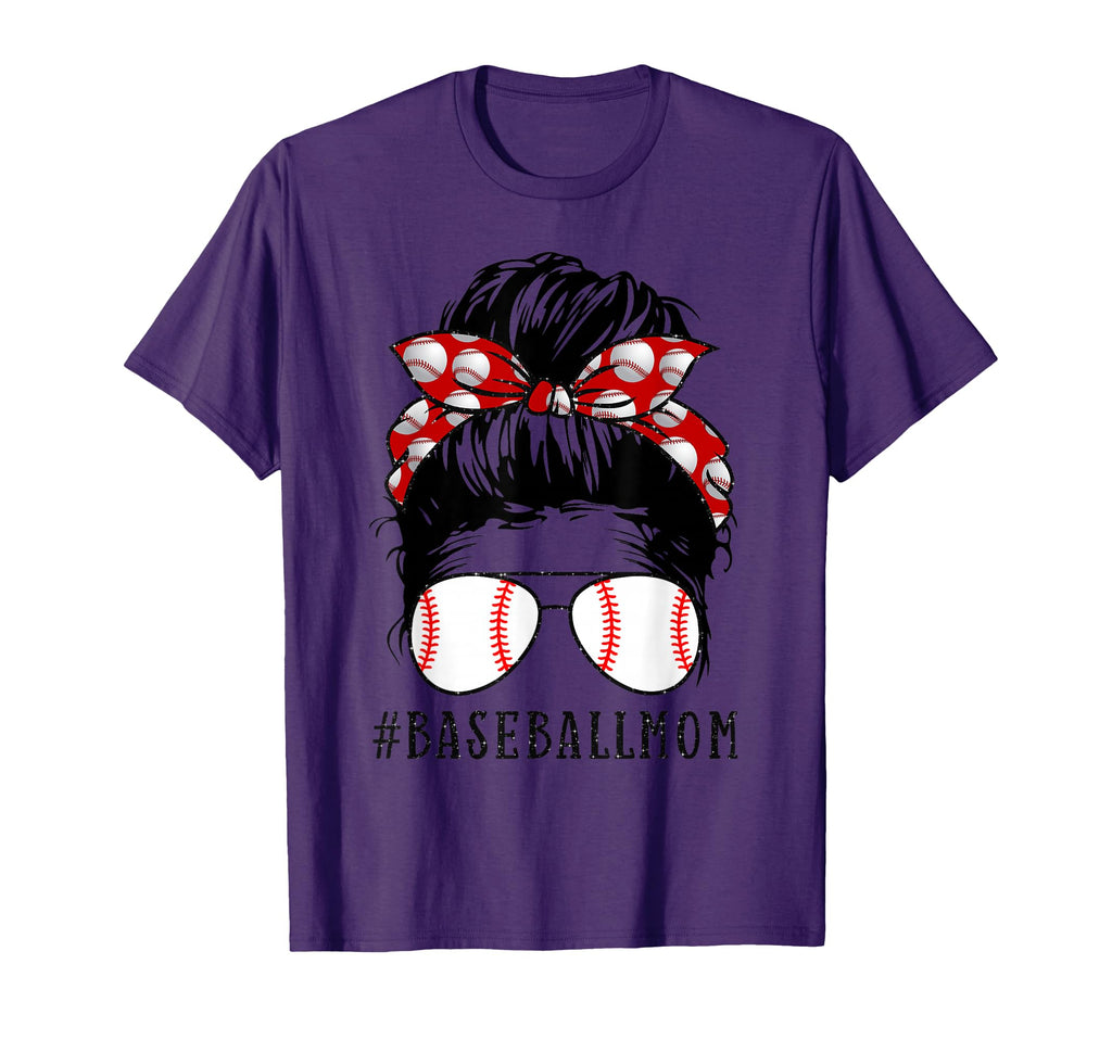 Baseball Mom Messy Bun Proud Mama T-Shirt - Casual Everyday Wear Men Women - T-Shirt, Sweatshirt, Hoodie