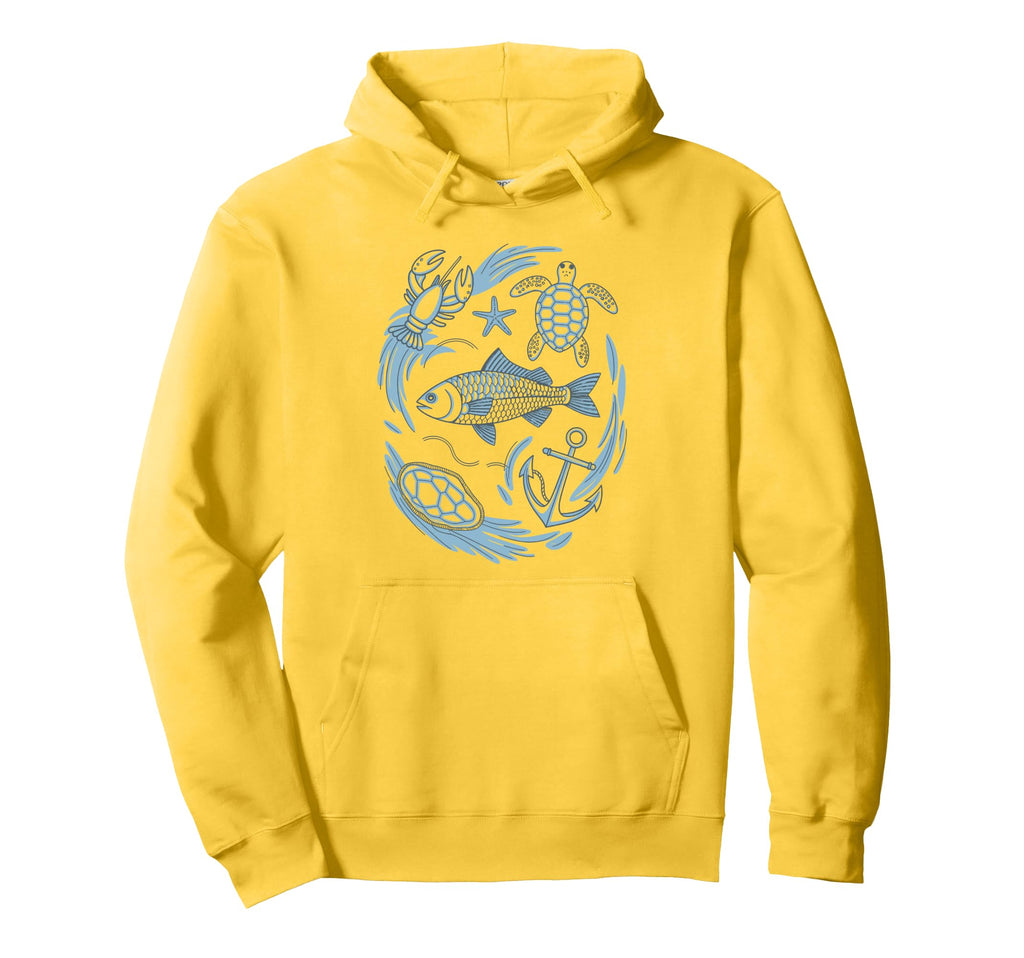 90S Fisherman Aesthetic Fish Beachy Hoodie - Minimalist Print Men Women - T-Shirt, Sweatshirt, Hoodie