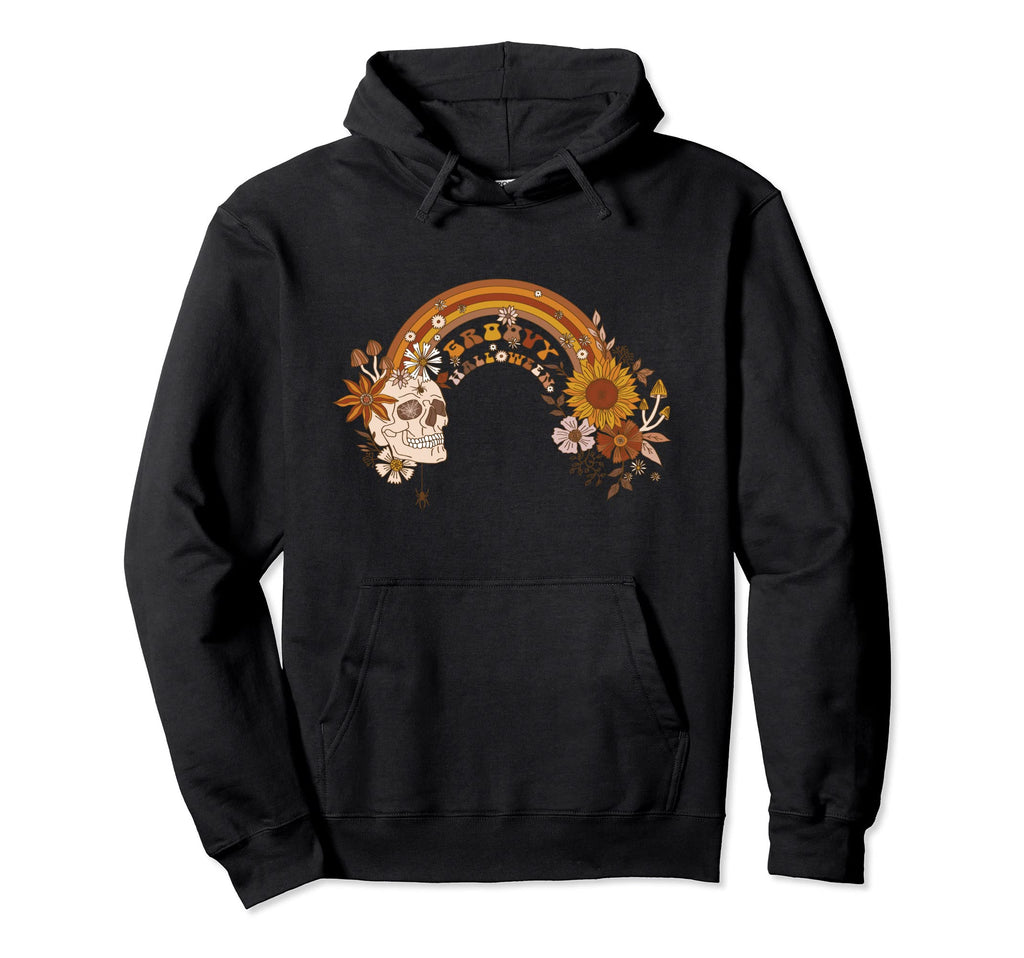 Groovy Halloween Rainbow Skull Boho Hoodie - Casual Everyday Wear Unisex - T-Shirt, Sweatshirt, Hoodie