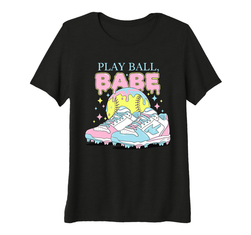 Womens Play Ball Babe Softball Cleats T-Shirt - Custom Art Print Unisex - T-Shirt, Sweatshirt, Hoodie