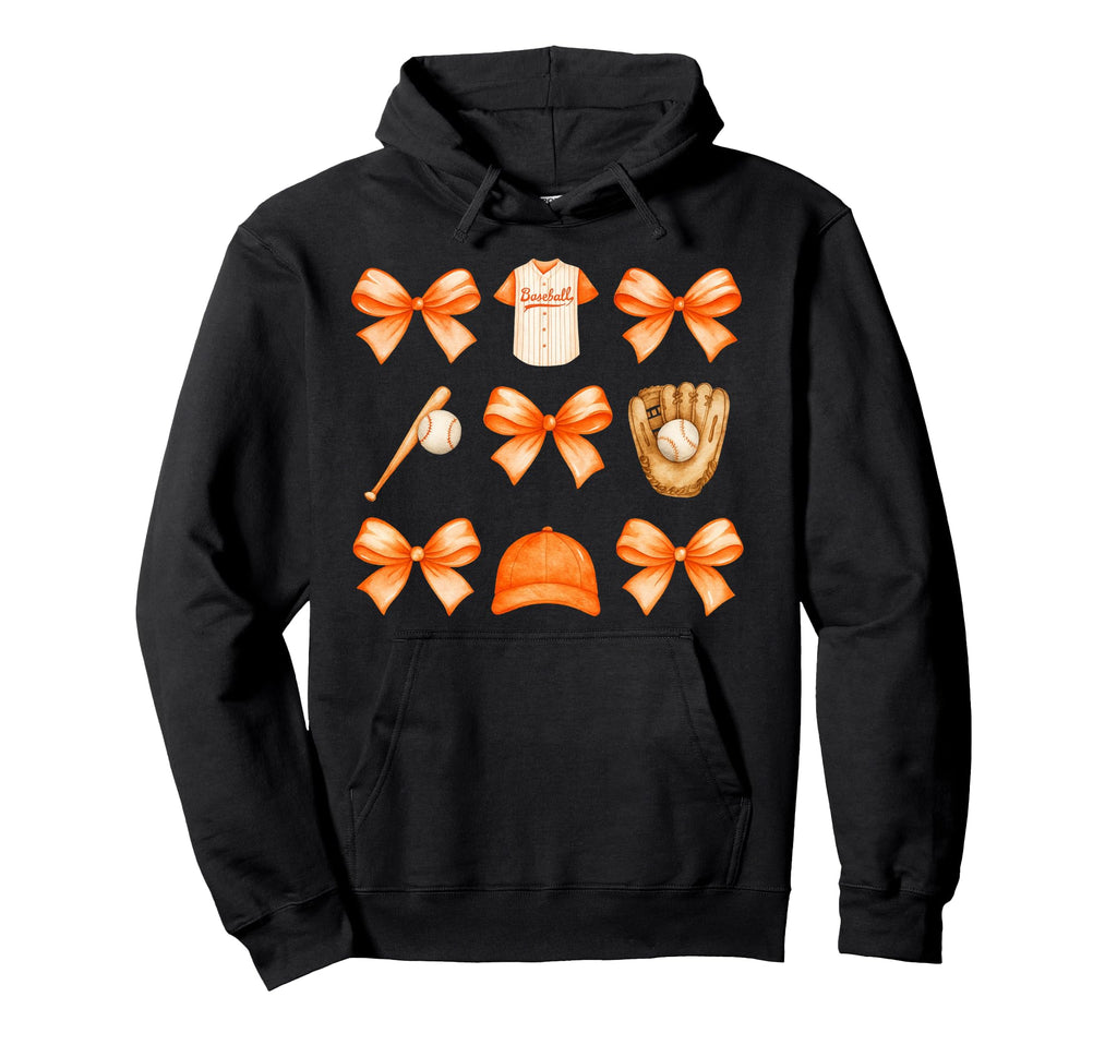 Coquette Bow Baseball Game Day Cheer Hoodie - Minimalist Print for Adults - T-Shirt, Sweatshirt, Hoodie