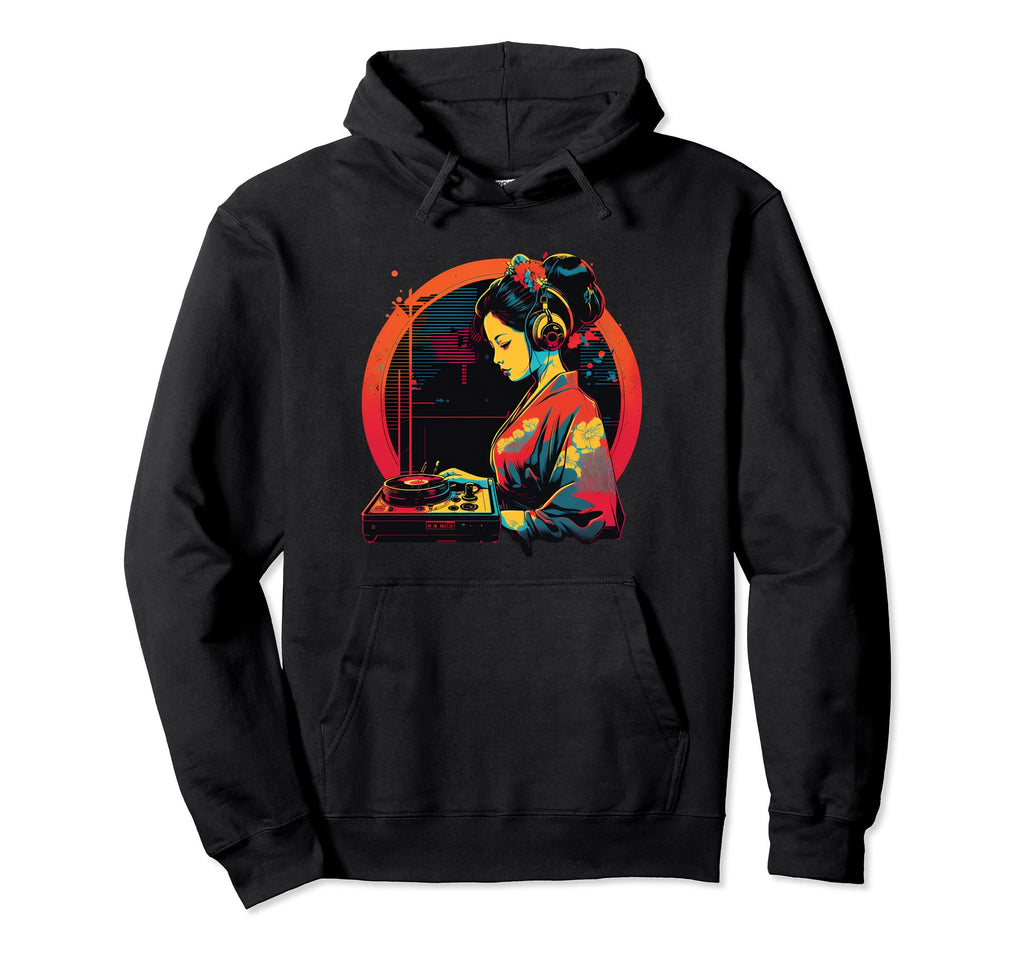 Geisha Dj Edm Japanese Kimono Hoodie - Minimalist Print for Adults - T-Shirt, Sweatshirt, Hoodie